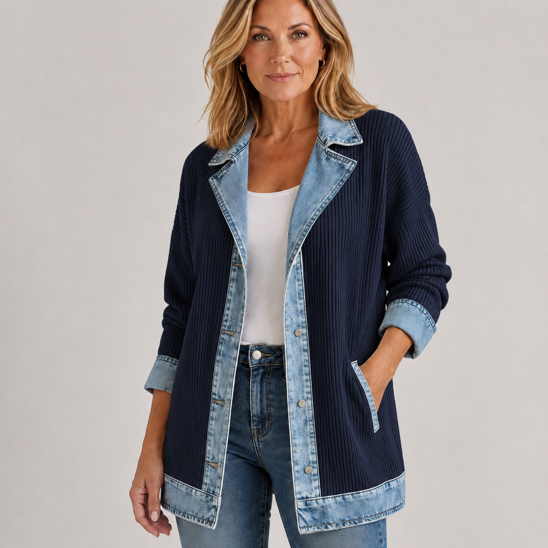 Brielle™ Denim Trim Cotton Cardigan